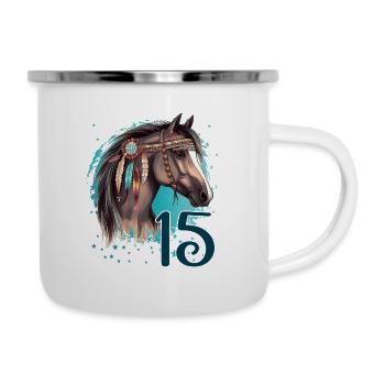 Geburtstag 15 Mädchen Pferd Reiten Stall Fünfzehn - Emaille-Tasse - Weiß - Rechts