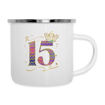 Geburtstag 15 Mädchen Birthday Girl Krone Fünfzehn - Emaille-Tasse - Weiß - Rechts