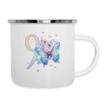 Geburtstag 9 Mädchen Schmetterling Neun 9 Jahre - Emaille-Tasse - Weiß - Rechts