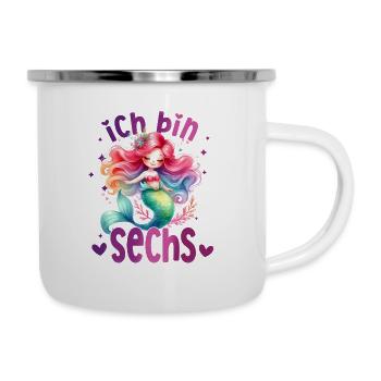 Geburtstag 6 Meerjungfrau Mädchen Sechs 6 Jahre al - Emaille-Tasse - Weiß - Rechts