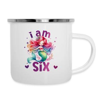Geburtstag 6 Meerjungfrau Mädchen Sechs 6 Jahre al - Emaille-Tasse - Weiß - Rechts