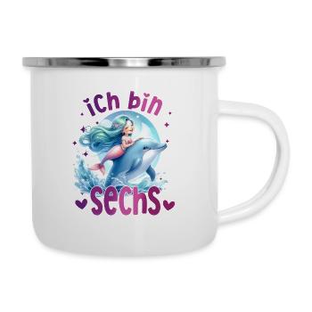 Geburtstag 6 Meerjungfrau Mädchen Sechs 6 Jahre al - Emaille-Tasse - Weiß - Rechts