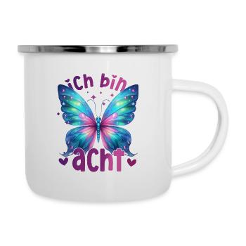 Geburtstag 8 Mädchen Schmetterling Achter 8 Jahre - Emaille-Tasse - Weiß - Rechts