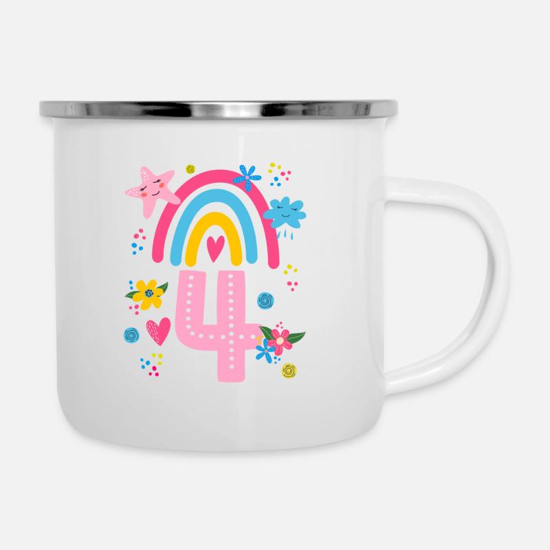 Geburtstag 4 Mädchen Regenbogen Fee Vier 4 Jahre - Emaille-Tasse - Weiß