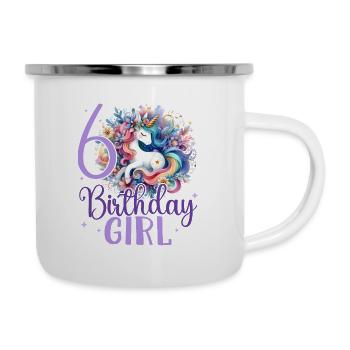 Geburtstag 6 Einhorn Sechster Geburtstag Mädchen 6 - Emaille-Tasse - Weiß - Rechts