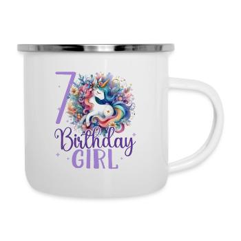 Geburtstag 7 Einhorn Siebter Geburtstag Mädchen 7 - Emaille-Tasse - Weiß - Rechts