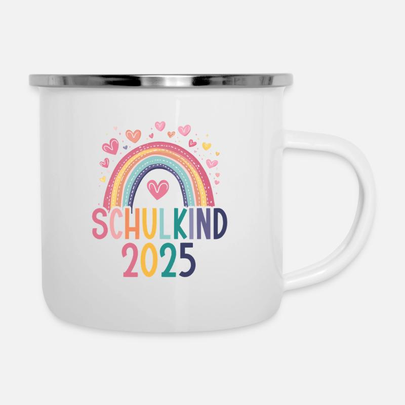 Schulkind 2025 Regenbogen Mädchen Einschulung 2025 - Emaille-Tasse - Weiß