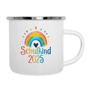 Schulkind 2025 Regenbogen Mädchen Einschulung 2025 - Emaille-Tasse - Weiß - Rechts
