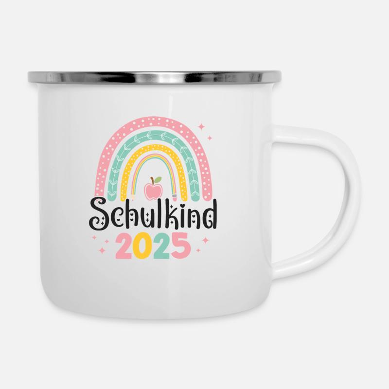 Schulkind 2025 Regenbogen Mädchen Einschulung 2025 - Emaille-Tasse - Weiß