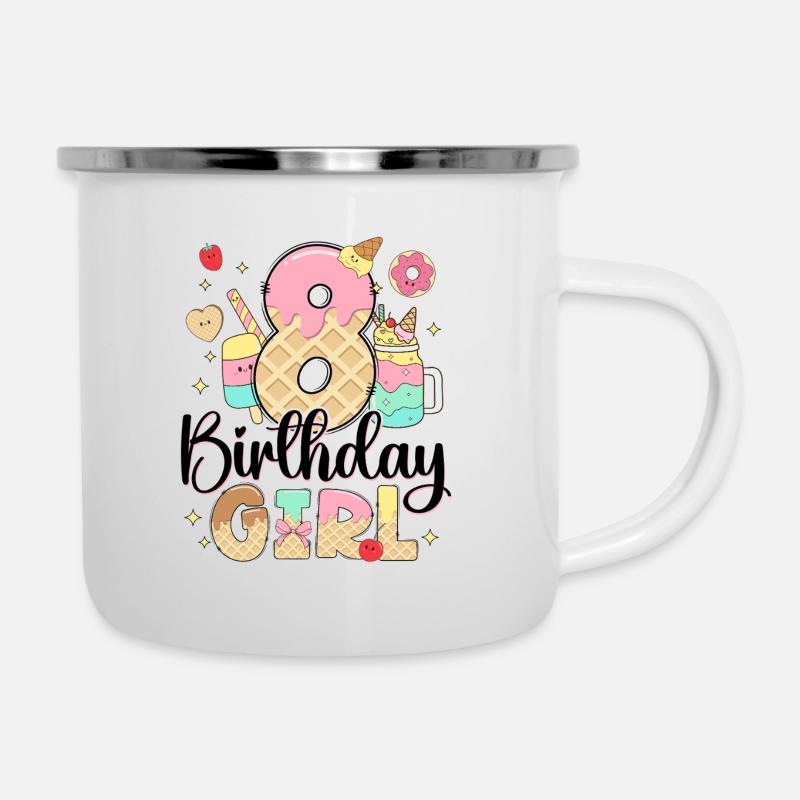 Geburtstag 8 Mädchen Eis Süßigkeiten Achter 8 - Emaille-Tasse - Weiß