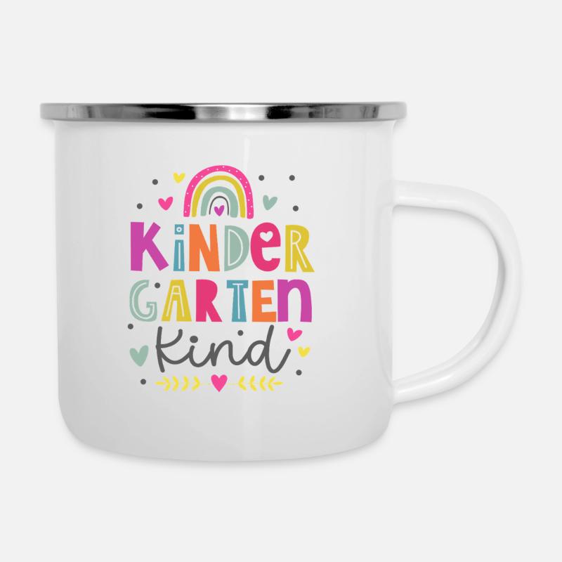 Kitakind 2025 Kindergartenkind 2025 Regenbogen - Emaille-Tasse - Weiß