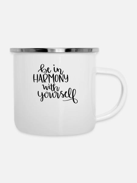Harmonie Text - Emaille-Tasse - Weiß
