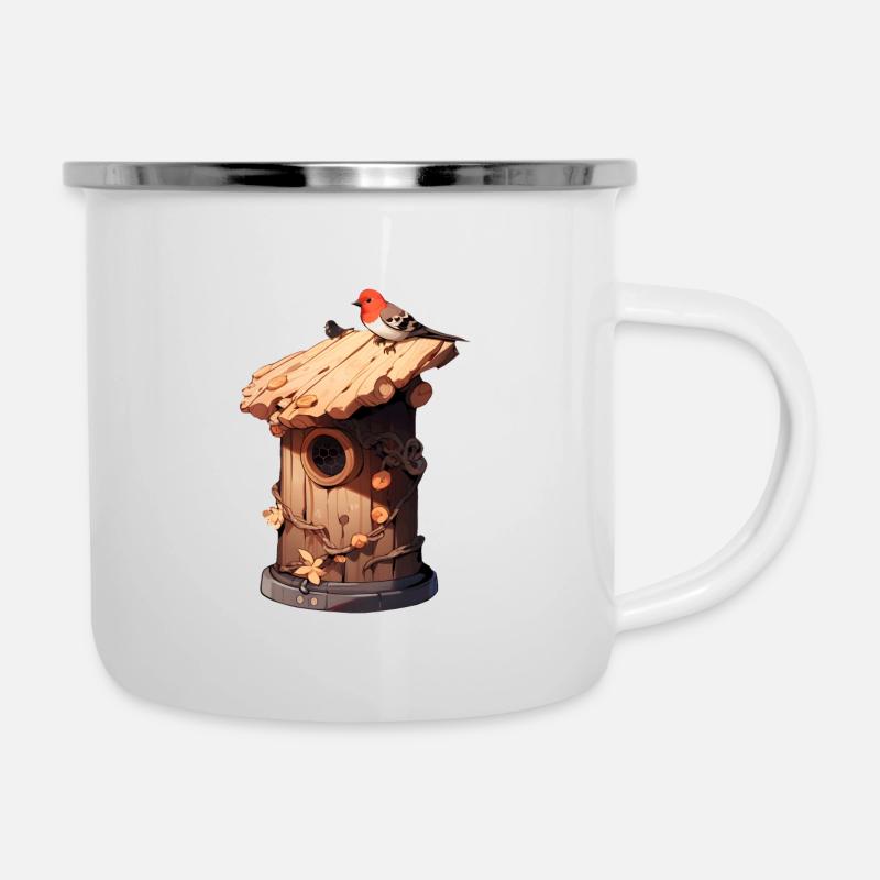 Vogelhaus Bauen - Emaille-Tasse - Weiß