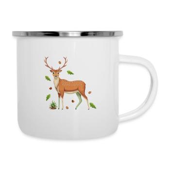Cerf et pomme de pin - Tasse émaillée - blanc - Droite