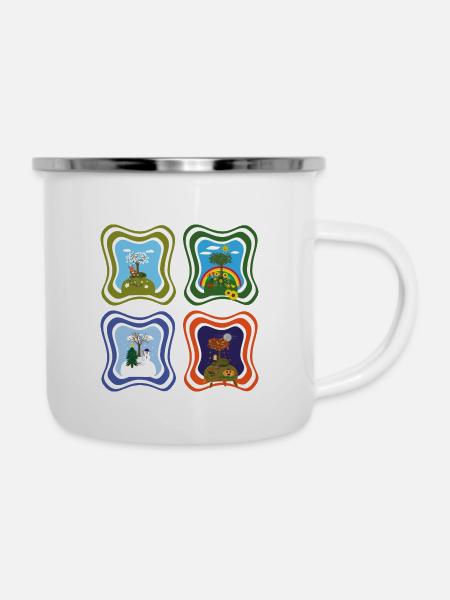 Vier Jahreszeiten, wild und knuddelig. - Emaille-Tasse - Weiß