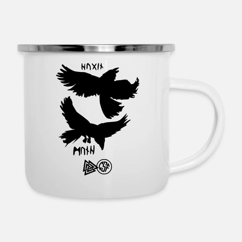Hugin & Munin - Emaille-Tasse - Weiß