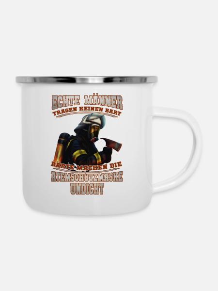 Feuerwehr - Bart - Emaille-Tasse - Weiß
