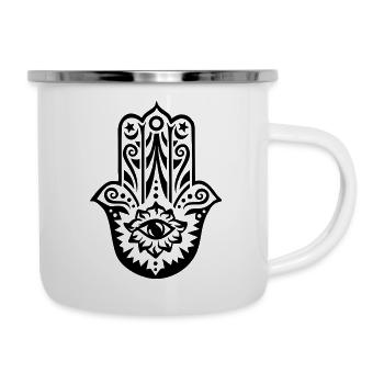 Hamsa Amulett, Hand der Fatima, Schutz Symbol - Emaille-Tasse - Weiß - Rechts