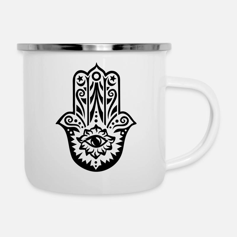 Hamsa Amulett, Hand der Fatima, Schutz Symbol - Emaille-Tasse - Weiß
