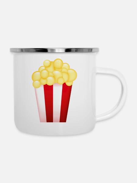 Smiley Popcorn - Emaille-Tasse - Weiß