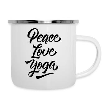 Peace Love Yoga - Emaille-Tasse - Weiß - Rechts