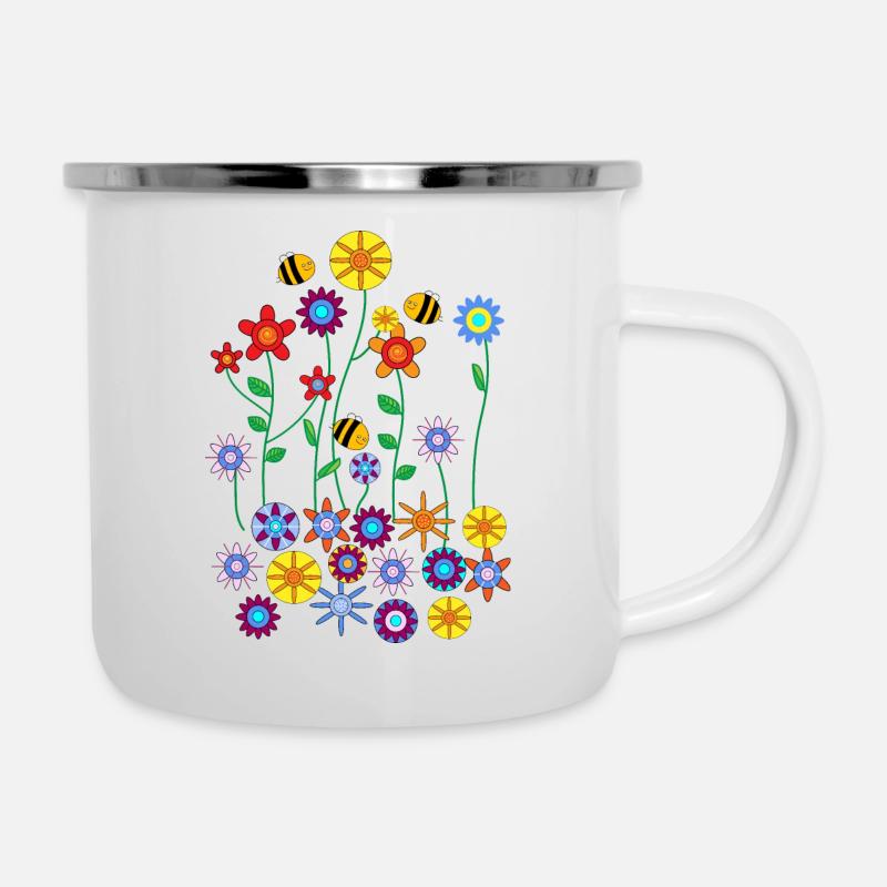 Fleurs et abeilles - Tasse émaillée - blanc