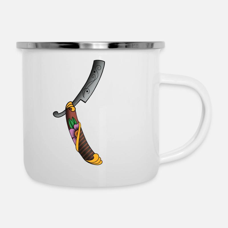Friseurklinge - Emaille-Tasse - Weiß