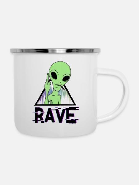 Rave Alien - Emaille-Tasse - Weiß