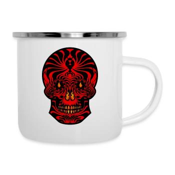 Stammesschädel Schwarz Rot Stammesschädel Stammes Tattoo - Emaille-Tasse - Weiß - Rechts
