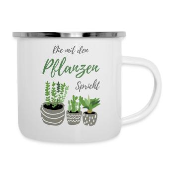 Die mit den Pflanzen spricht | Pflanzen Geschenk - Emaille-Tasse - Weiß - Rechts