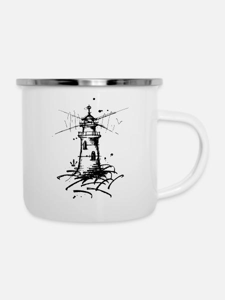 black lighthouse - Emaille-Tasse - Weiß