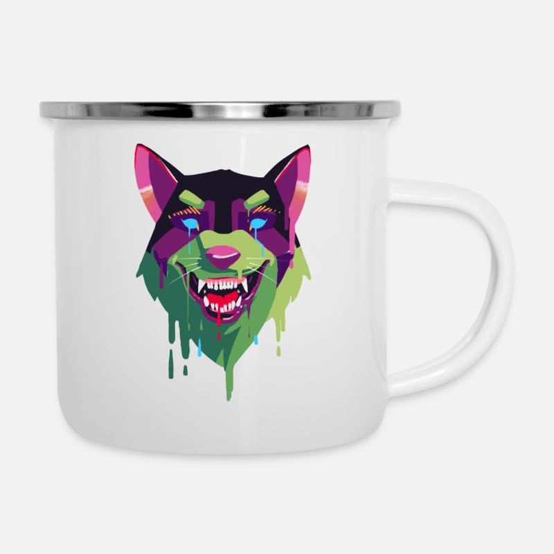 Abstaktischer Wolf, Wolf - Emaille-Tasse - Weiß