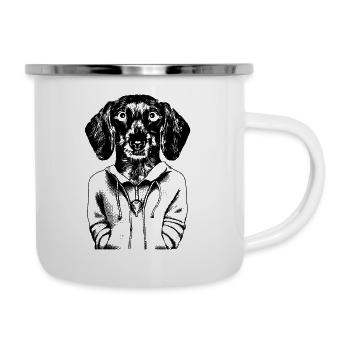 Chiot teckel comique en sweat à capuche, avec un look fidèle. - Tasse émaillée - blanc - Droite