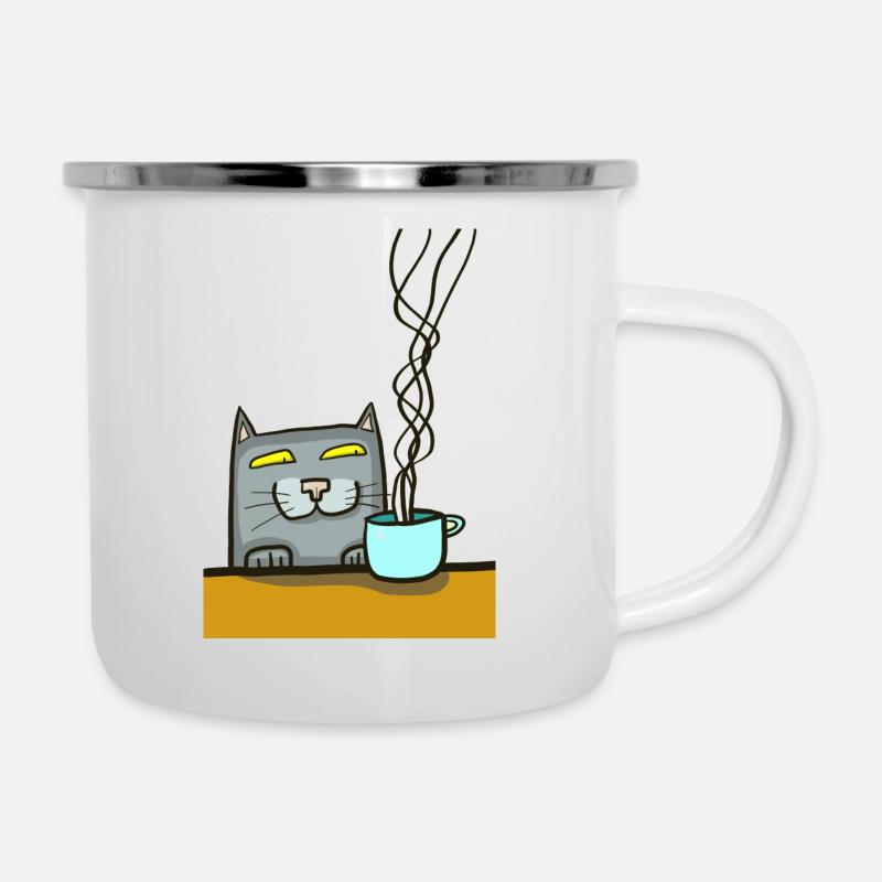 Cat with coffee - Camper Mug - white