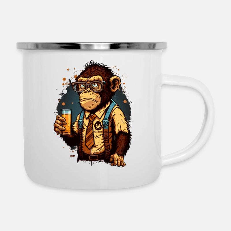 Bier Geek Schimpanse Comic Cool - Emaille-Tasse - Weiß