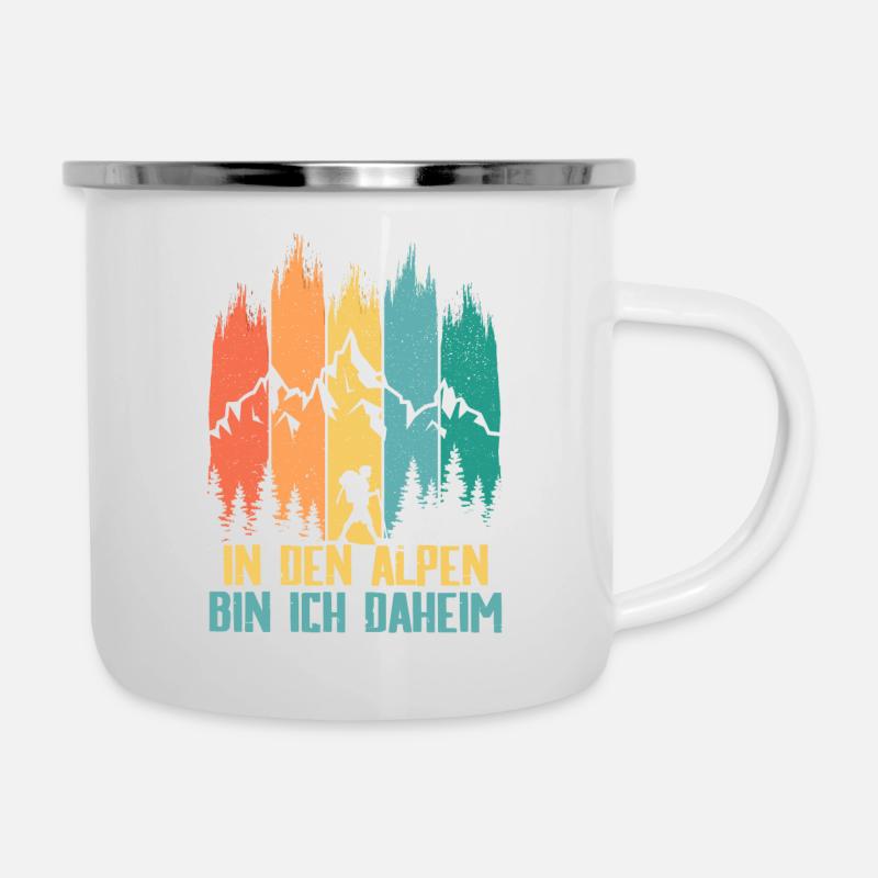 In den Alpen bin ich daheim - Emaille-Tasse - Weiß
