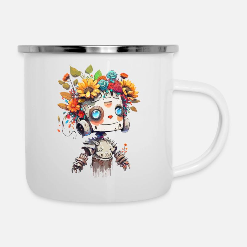 Niedliches Roboter-Mädchen - Emaille-Tasse - Weiß