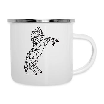 aufbäumendes Pferd in geometrischer Darstellung - Emaille-Tasse - Weiß - Rechts