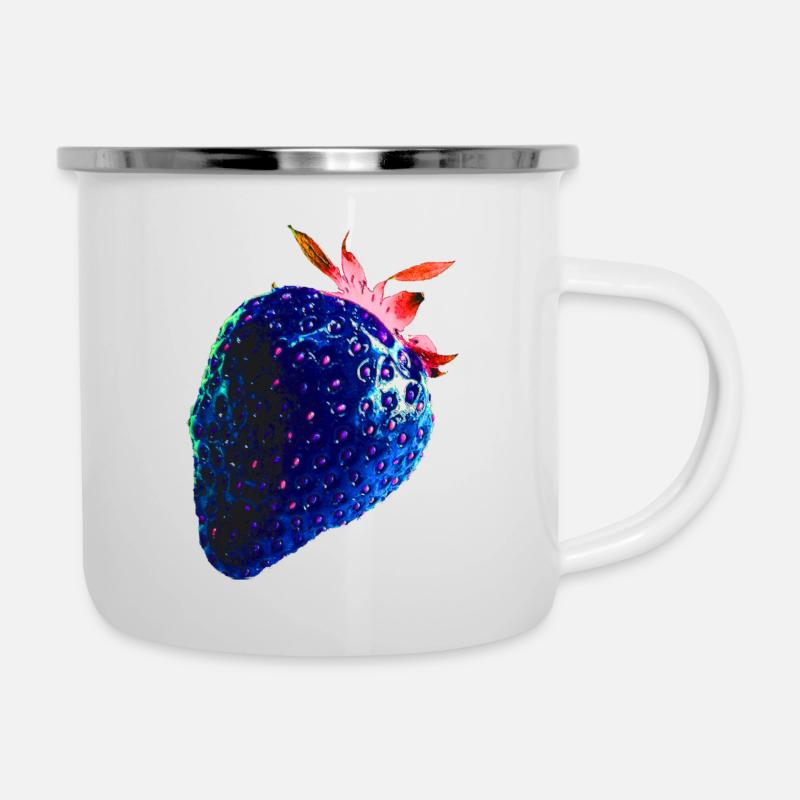 fraise, bleu, popart, œuvre d’art,fraise bleue - Tasse émaillée - blanc