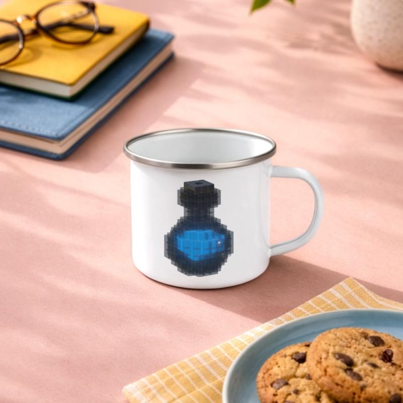 Conception 3D Cube 3D Bouteille Noire & Potion Bleu Océan Tasse émaillée