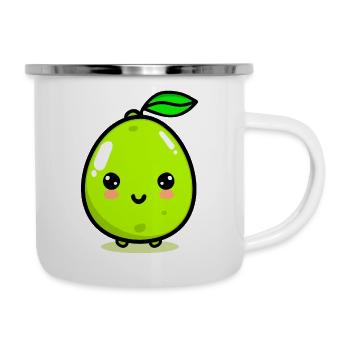 Mignon citron vert raisin fruit kawaii - Tasse émaillée - blanc - Droite