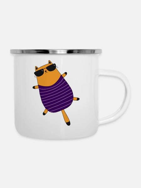 cool cat - Emaille-Tasse - Weiß