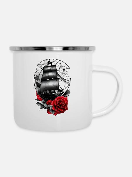 Schiff - Emaille-Tasse - Weiß