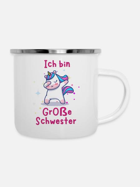 große Schwester - Emaille-Tasse - Weiß