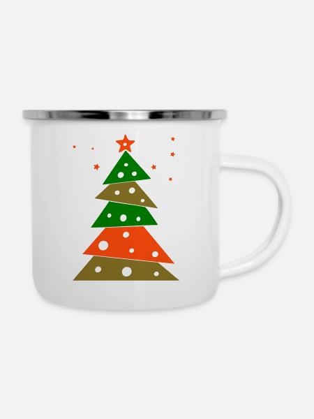 Tannenbaum - Emaille-Tasse - Weiß