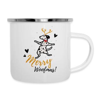 Merry Woofmas Rot Dalmatiner Weihnachten - Emaille-Tasse - Weiß - Rechts