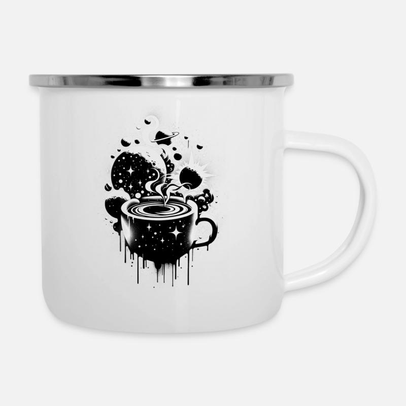 Im Morgen-Kaffee liegt ein Universum - Emaille-Tasse - Weiß