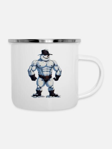 ok… Ein Bodybuilder Schneemann… - Emaille-Tasse - Weiß