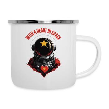 Mit dem Herzen im Weltraum - Emaille-Tasse - Weiß - Rechts