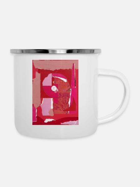 Rote Collage - Emaille-Tasse - Weiß